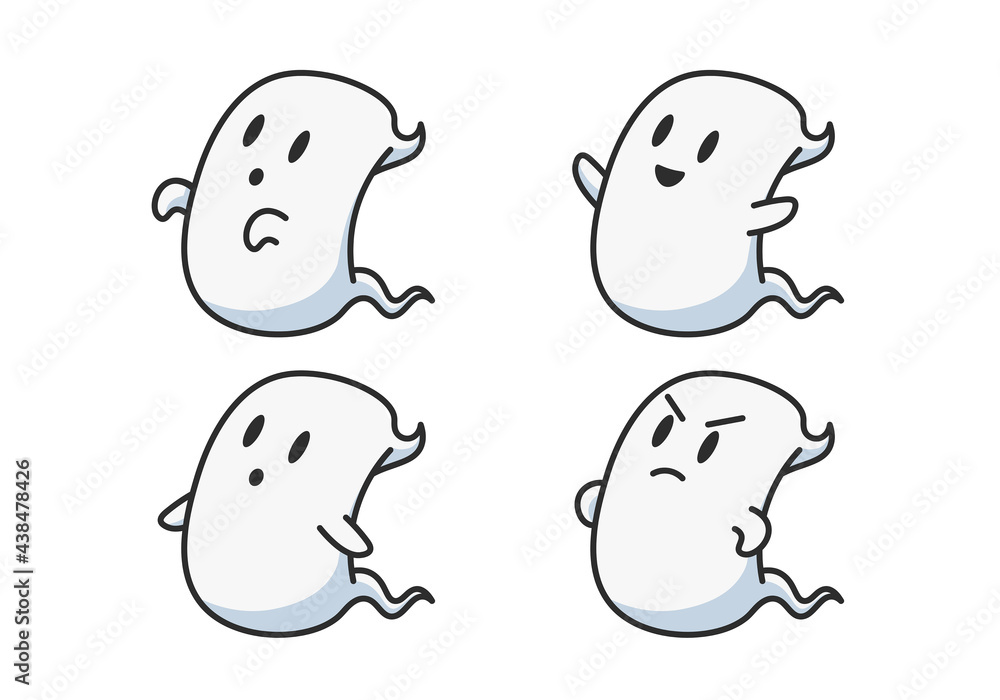 Cute Ghost - Cute ghost illustration poses set suitable for halloween, emoticon, children book, and mascot logo - Vector Illustration