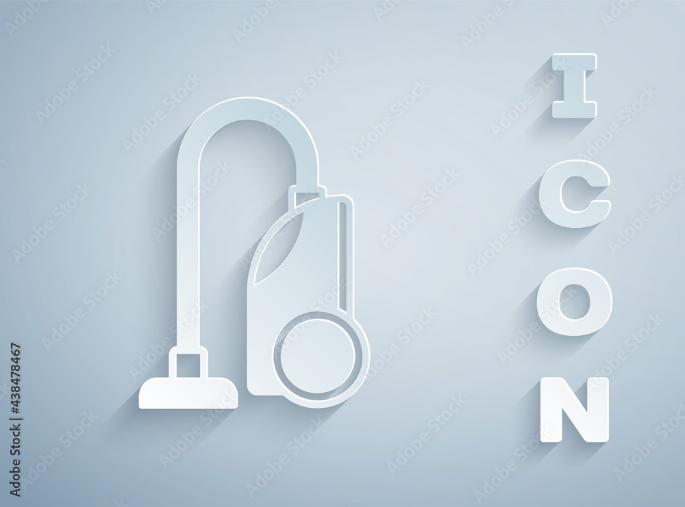 Paper cut Vacuum cleaner icon isolated on grey background. Paper art style. Vector Paper cut Vacuum cleaner icon isolated on grey background. Paper art style. Vector
