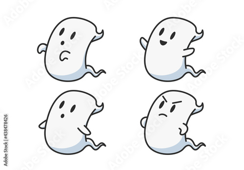 Cute Ghost - Cute ghost illustration poses set suitable for halloween  emoticon  children book  and mascot logo - Vector Illustration