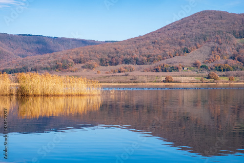 panorama of the lake of vico in lazio, province of viterbo