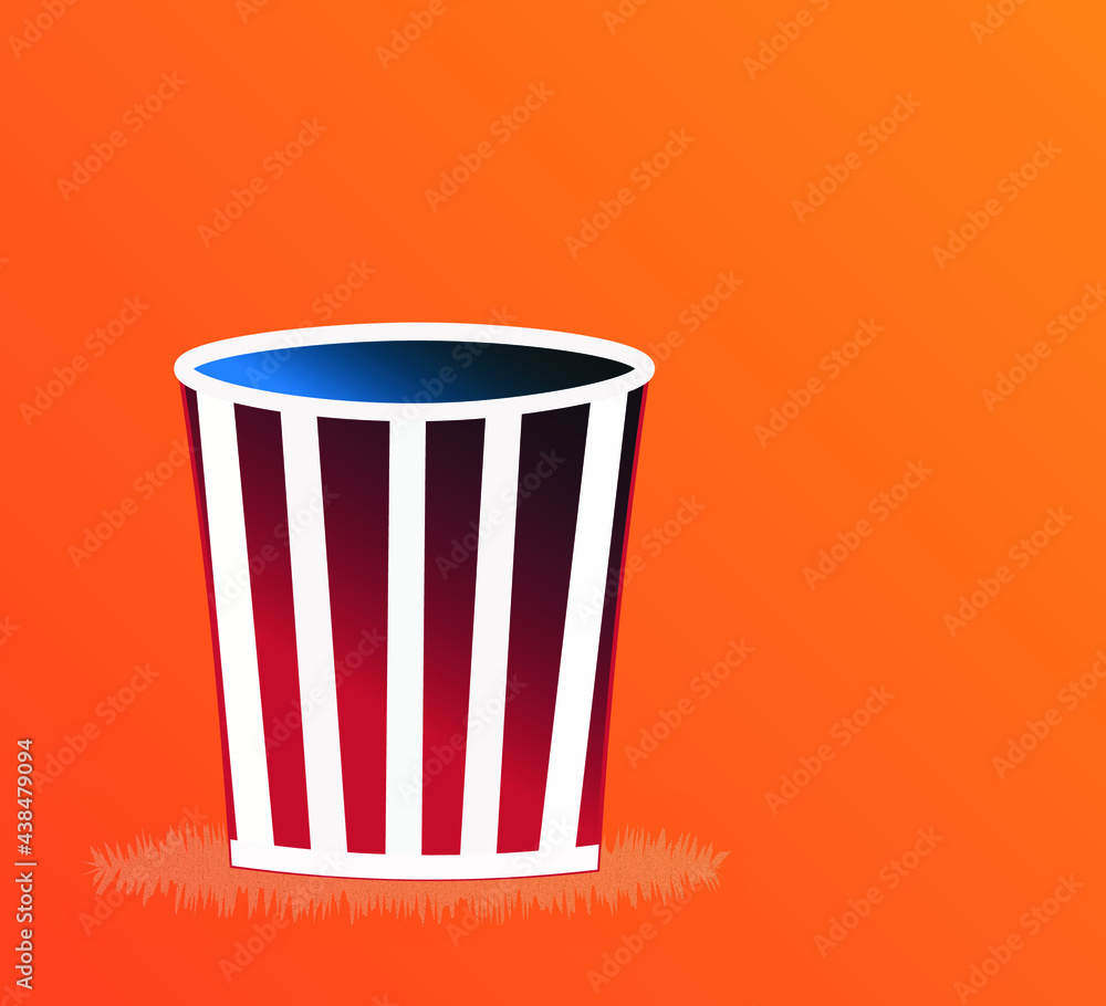 full glass with white and red stripes for food and snacks popcorn theater entertainment movie theater and circus vector on gradient background full glass with white and red stripes for food and snacks popcorn theater entertainment movie theater and circus vector on gradient background