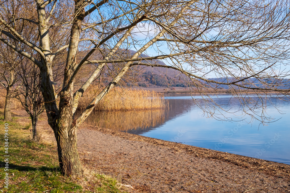 panorama of the lake of vico in lazio, province of viterbo