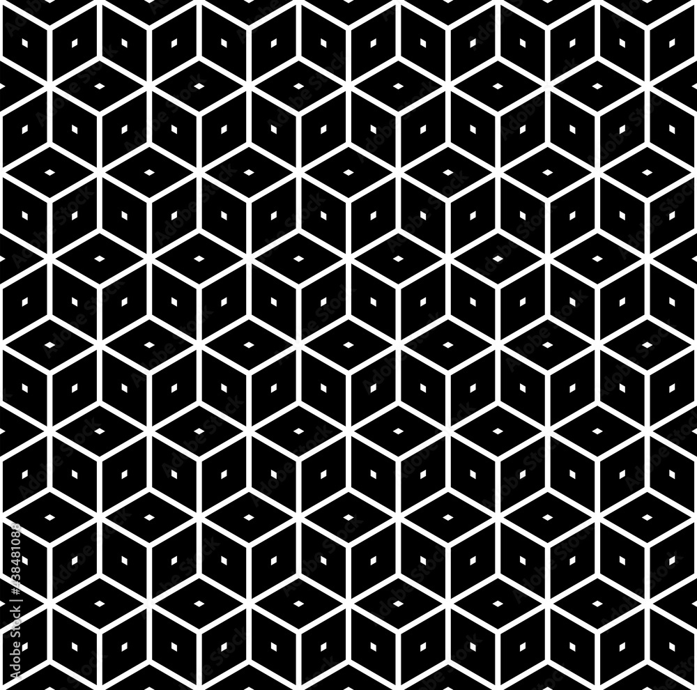 Seamless diamonds and hexagons op art pattern. 3D illusion.