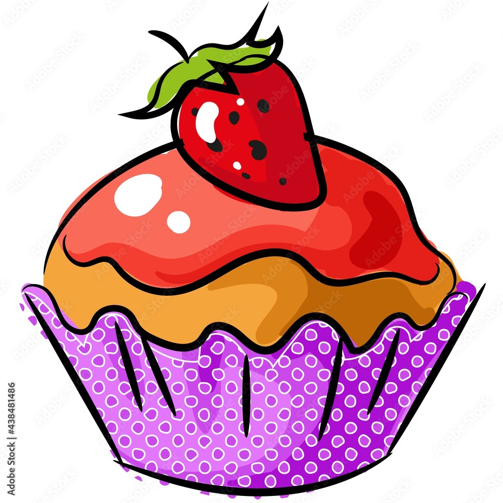 Vector biscuit cupcake with strawberry and icing icon Vector biscuit cupcake with strawberry and icing icon