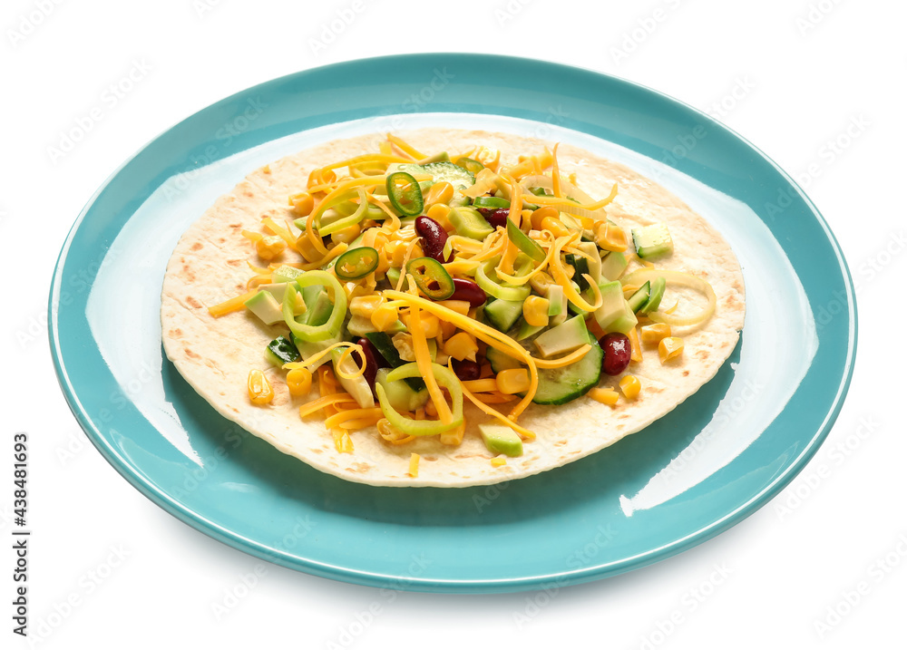 Plate with tasty taco on white background Plate with tasty taco on white background