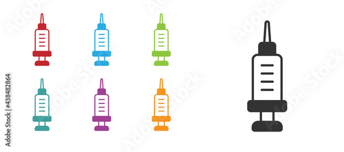 Black Addiction to the drug icon isolated on white background. Heroin, narcotic, addiction, illegal. Sick junkie with a syringe and medical pills. Set icons colorful. Vector