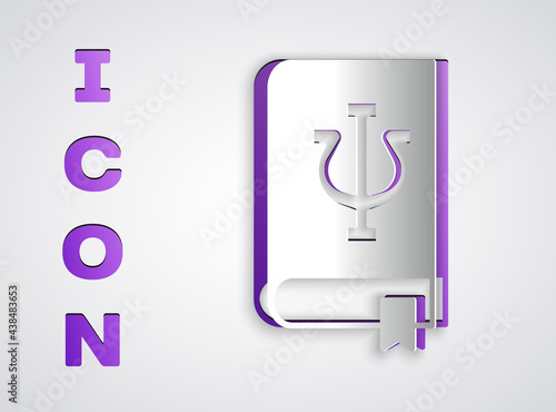 Paper cut Psychology book icon isolated on grey background. Psi symbol. Mental health concept, psychoanalysis analysis and psychotherapy. Paper art style. Vector