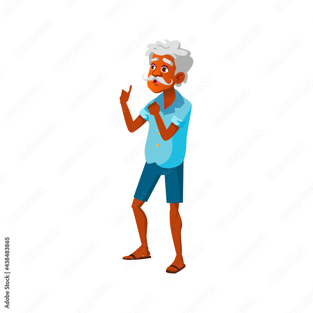 depressed old man looking with wide opened eyes at rockfall from mountain cartoon vector. depressed old man looking with wide opened eyes at rockfall from mountain character. isolated flat cartoon