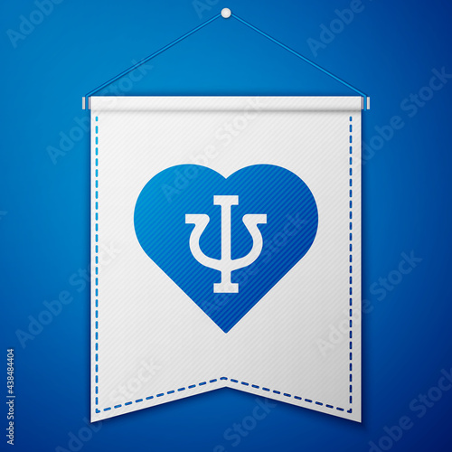 Blue Psychology icon isolated on blue background. Psi symbol. Mental health concept, psychoanalysis analysis and psychotherapy. White pennant template. Vector