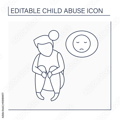 Abandonment child line icon. Parents relinquish parental responsibility. Kid being knowingly left.Child abuse concept. Isolated vector illustration. Editable stroke photo