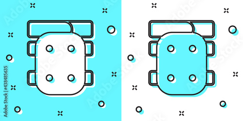 Black line Knee pads icon isolated on green and white background. Extreme sport. Skateboarding, bicycle, roller skating protective gear. Random dynamic shapes. Vector