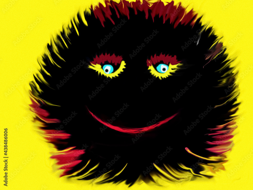 The emoticon is dark-skinned on a yellow isolated background.