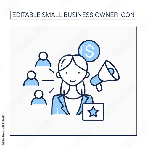  Affiliate marketing line icon. Cooperation between brands in product promotion. Product advertising.Small business owner concept. Isolated vector illustration. Editable stroke