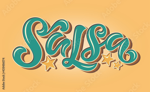 Salsa lettering vector illustration for logo design, banners, tags and announcements. Hand-drawn bold calligraphy in trendy colors.