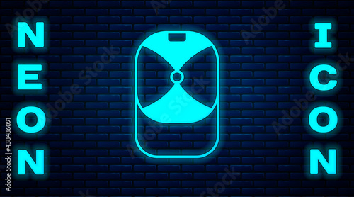 Glowing neon Baseball cap icon isolated on brick wall background. Sport equipment. Sports uniform. Vector