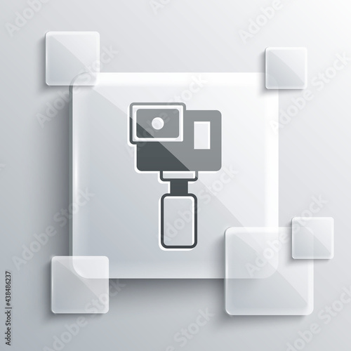 Grey Action extreme camera icon isolated on grey background. Video camera equipment for filming extreme sports. Square glass panels. Vector