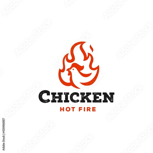 hot fire chicken logo in rustic hipster vintage design vector Illustration
