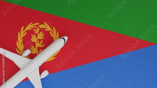 Top Down View of a Plane in the Corner on Top of the Country Flag of Eritrea