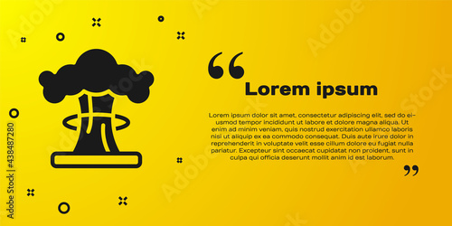 Black Nuclear explosion icon isolated on yellow background. Atomic bomb. Symbol of nuclear war, end of world. Vector