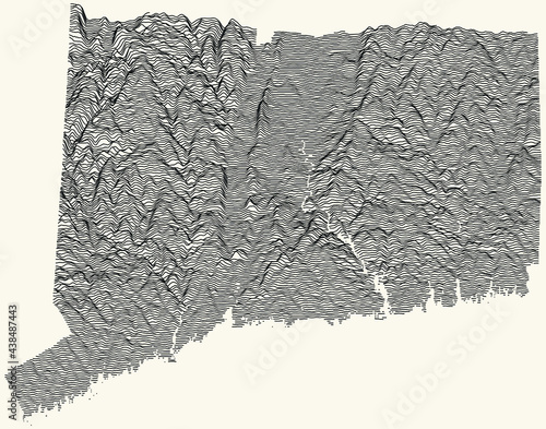 Light topographic map of the Federal State of Connecticut, USA with black contour lines on beige background