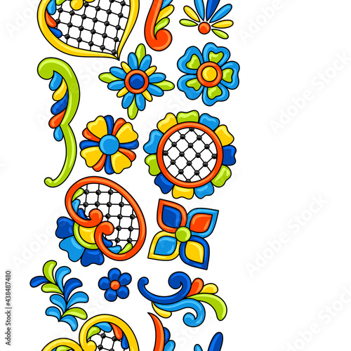 Mexican talavera seamless pattern. Decorative background with ornamental flowers. Background with mexican talavera pattern. Decoration with ornamental flowers.