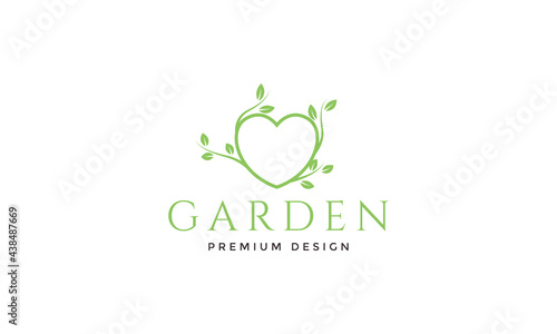green vines with love heart logo vector icon illustration design