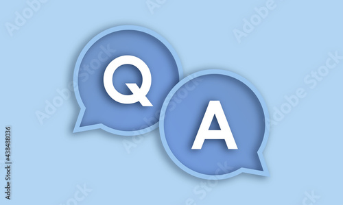 Q and A sign on the blue background. Vector illustration. Question and Answer Icon in speech bubble with 3d effect. FAQ concept for website, Information Centre, Mobile Application, business pages