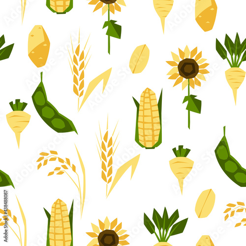 Seamless pattern with agricultural crops. Harvesting background.