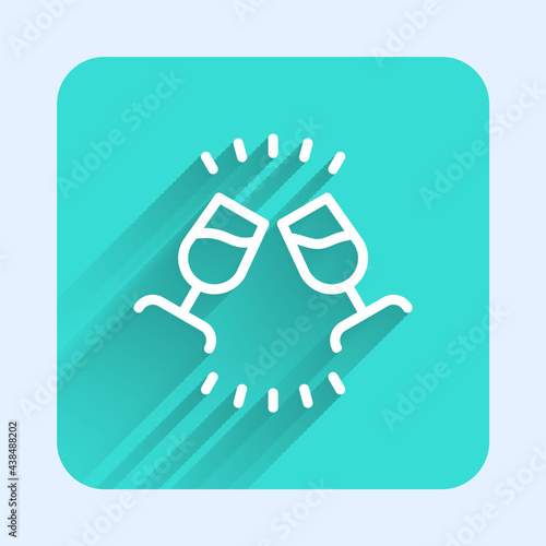 White line Wine tasting, degustation icon isolated with long shadow background. Sommelier. Smells of wine. Green square button. Vector