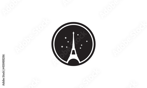 circle eiffel night star logo vector icon illustration design
