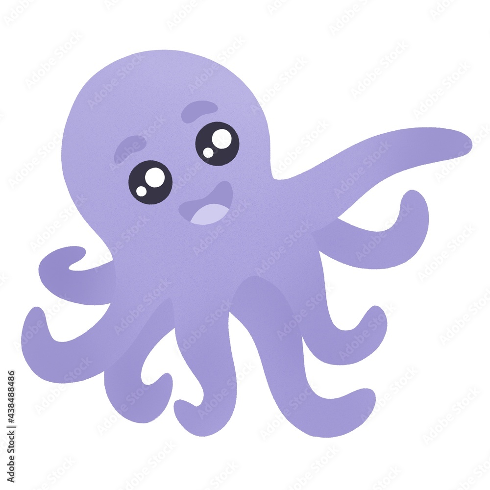 Fototapeta premium cute smiling purple octopus with tentacles