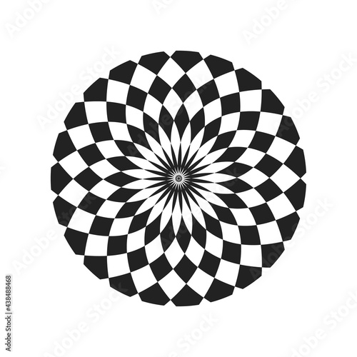 Monochrome elegant circular pattern in black and white. Circular mathematical ornament.