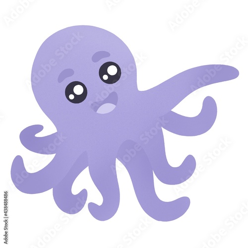 cute smiling purple octopus with tentacles