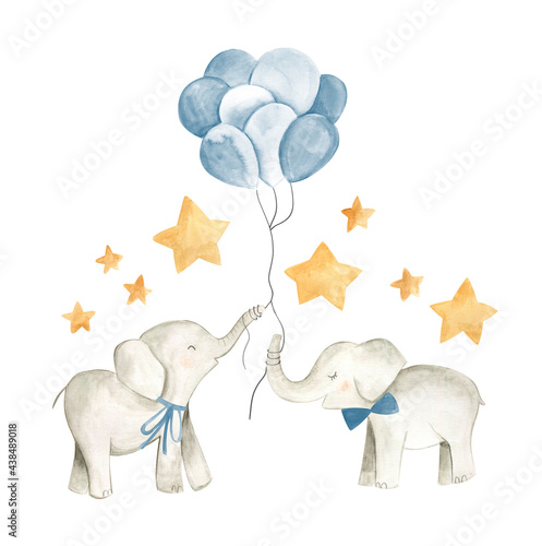 Canvas Print Baby elephant watercolor illustration nursery  for boys