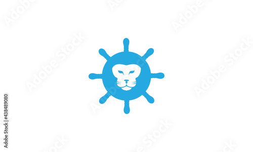steering wheel ship with head lion logo vector icon illustration design