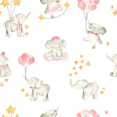 Crédence de cuisine Éléphant patrons Éléphanteau aquarelle motif chambre fille  © Bianca