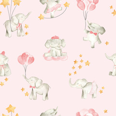 Crédence de cuisine Éléphant patrons Bébé éléphant aquarelle chambre fille  © Bianca