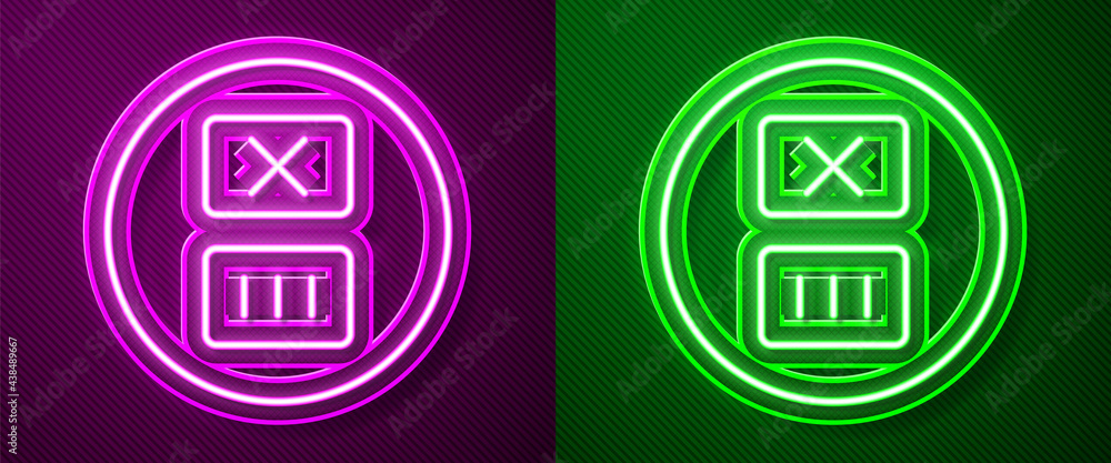 Glowing neon line Washing under 90 degrees celsius icon isolated on purple and green background. Temperature wash. Vector Glowing neon line Washing under 90 degrees celsius icon isolated on purple and green background. Temperature wash. Vector