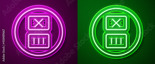 Glowing neon line Washing under 90 degrees celsius icon isolated on purple and green background. Temperature wash. Vector