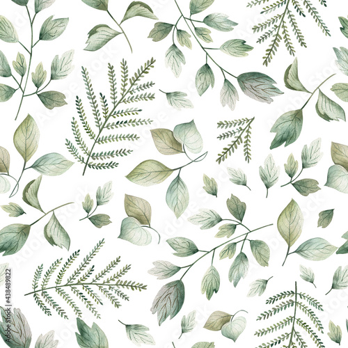 Green foliage watercolor seamless pattern  photo