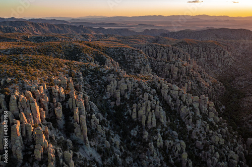 Aerial view of rock formations during sunset in arizona