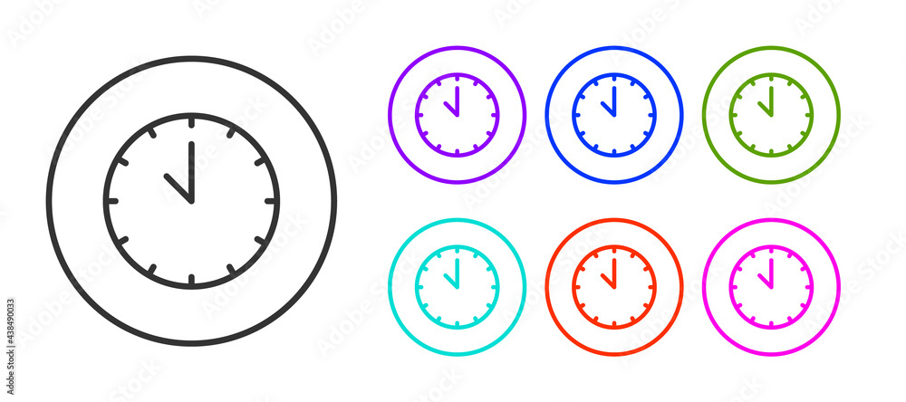 Black line Clock icon isolated on white background. Time symbol. Set icons colorful. Vector Black line Clock icon isolated on white background. Time symbol. Set icons colorful. Vector