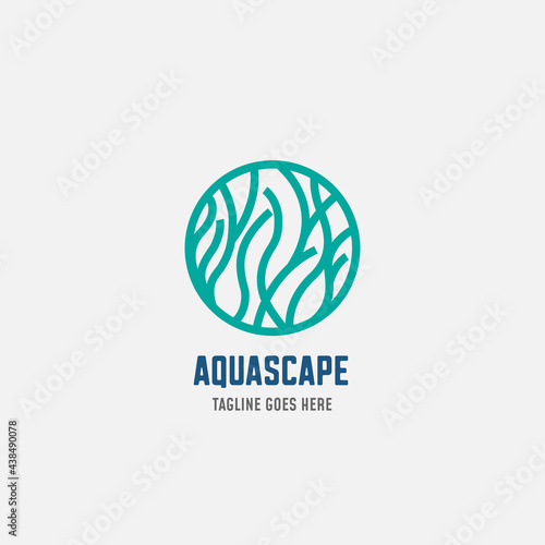 Aquascape logo design template. Aquarium and seaweed vector illustration.