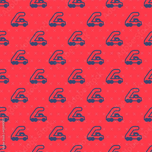 Blue line Passenger ladder for plane boarding icon isolated seamless pattern on red background. Airport stair travel. Vector