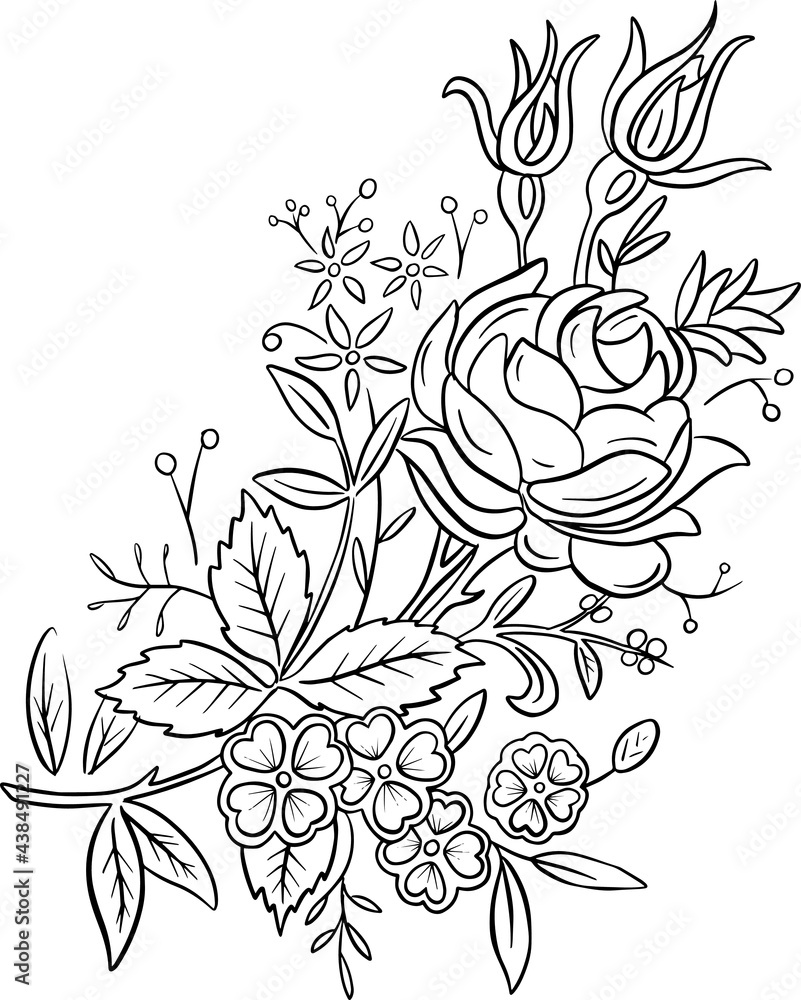 Line Art Floral Bouquet of Flowers Like Roses Vector Illustration
