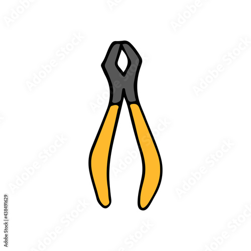 Plier colorful doodle icon in vector. Colorful plier illustration in vector