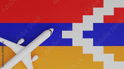Top Down View of a Plane in the Corner on Top of the Country Flag of Nagorno-Karabakh