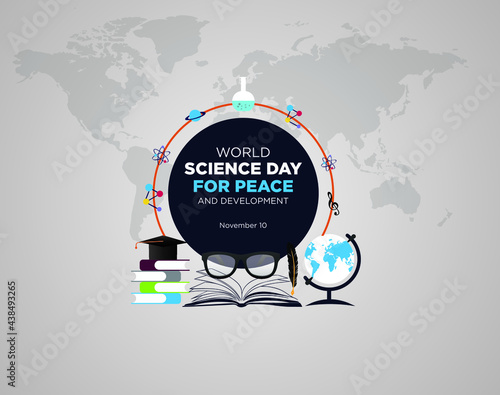 World Science Day for Peace and Development.  November 10. background design with Flying Science Dove vector illustration.