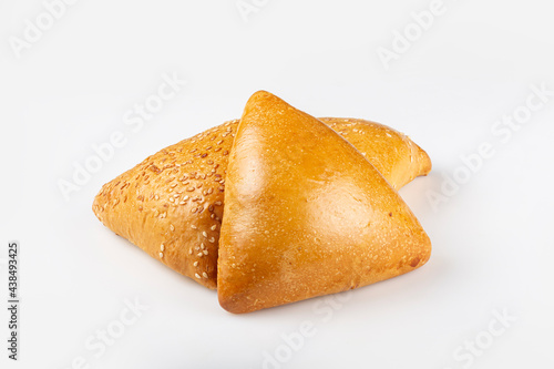 Arabic beef sfiha isolated on white background.