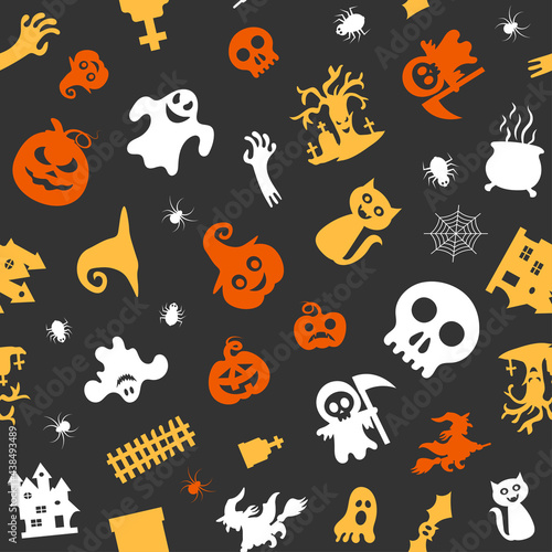 Halloween design. Halloween symbols  ghost  spider  pumpkin in cartoon style. Vector Illustration